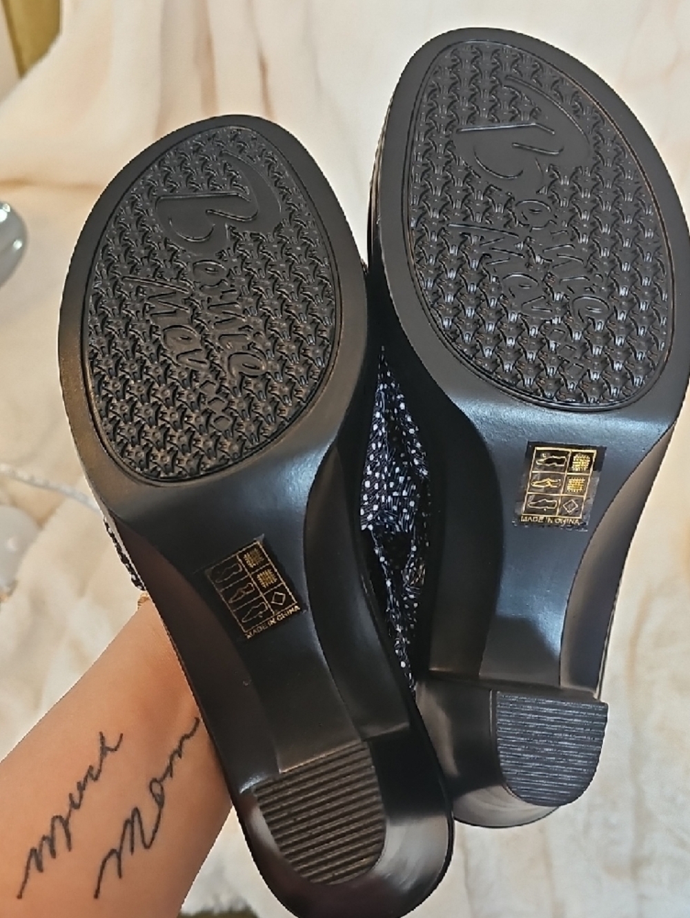 bernie mev. Black and White Dot Slingback Block Heels - Picture 9 of 10